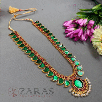 Bharatanatyam Dance Jewellery Haaram - Enamel Manga RG Kemp Beads Maalai / Long Haaram