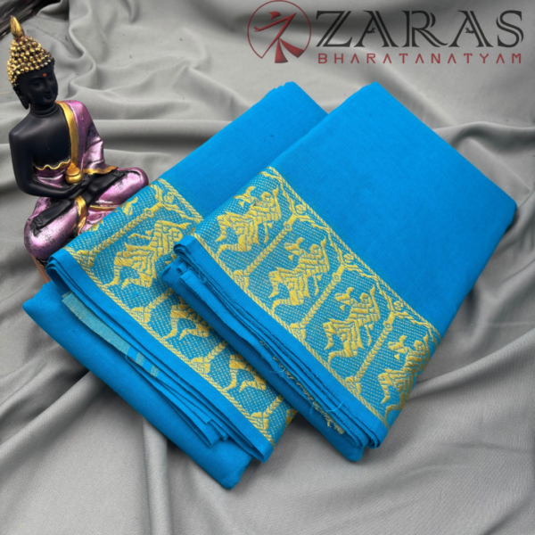 Bharatanatyam Dance Practice Saree - L Blue Gold Doll Border - Image 3