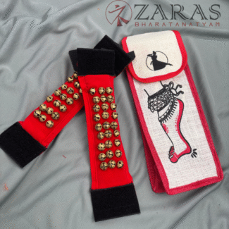 Bharatanatyam Dance Salangai - 3 Line Velvet Ankle Bells + Jute Bag