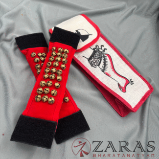 Bharatanatyam Dance Salangai - 3 Line Velvet Ankle Bells + Jute Bag