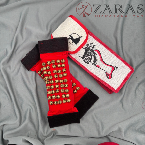 Bharatanatyam Dance Salangai - 3 Line Velvet Ankle Bells + Jute Bag