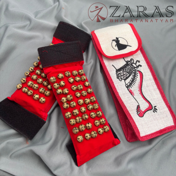Bharatanatyam Dance Salangai - 3 Line Velvet Ankle Bells + Jute Bag