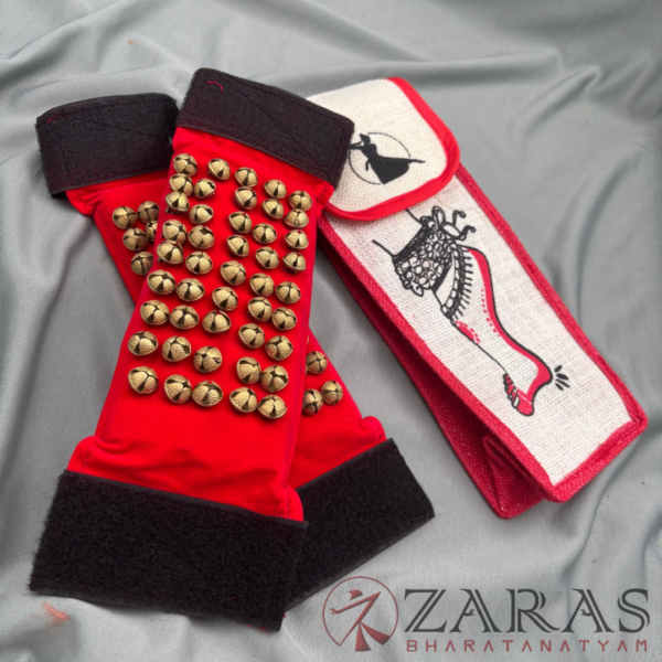 Bharatanatyam Dance Salangai - 3 Line Velvet Ankle Bells + Jute Bag