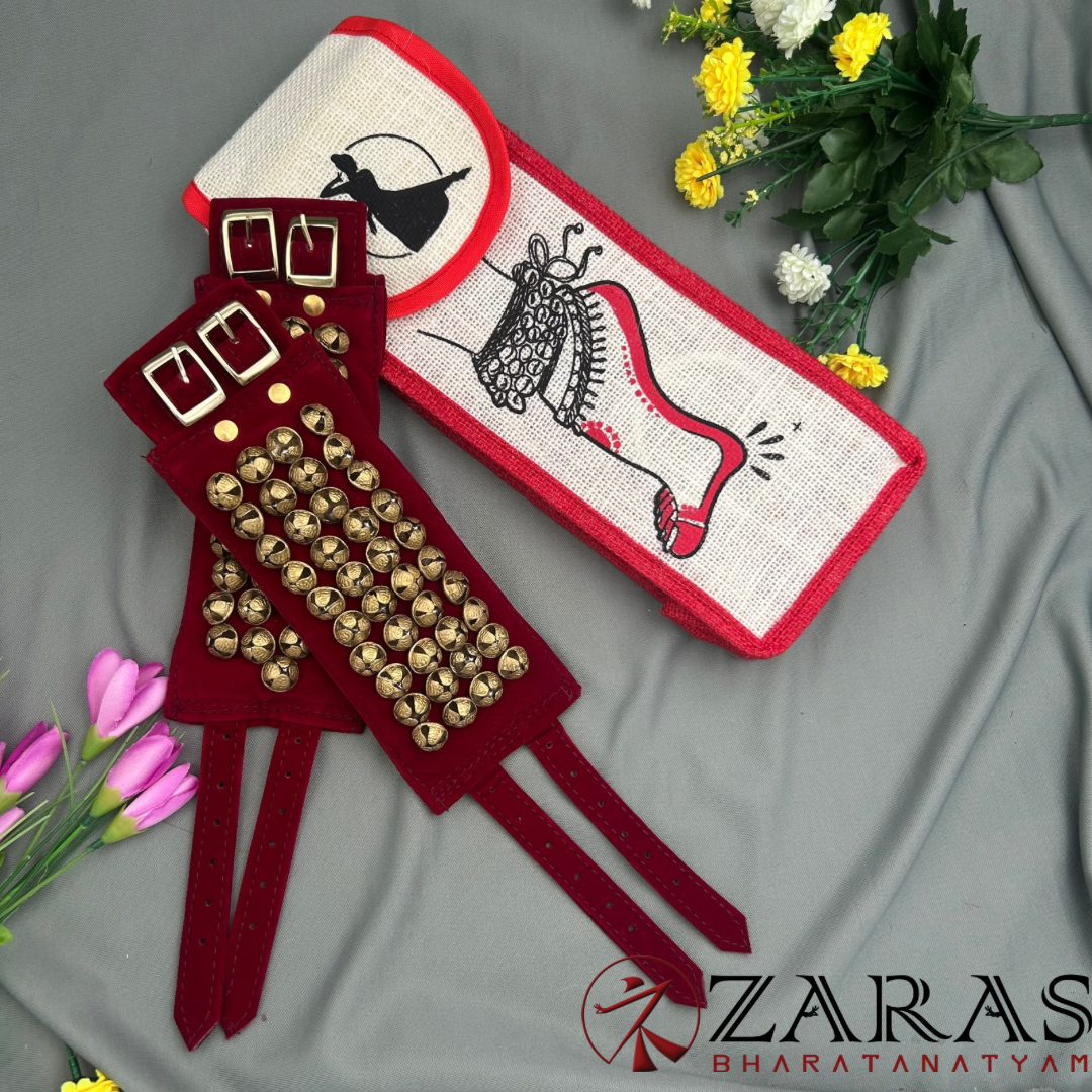 Bharatanatyam Dance Salangai Velvet Ankle Bells + Jute Bag