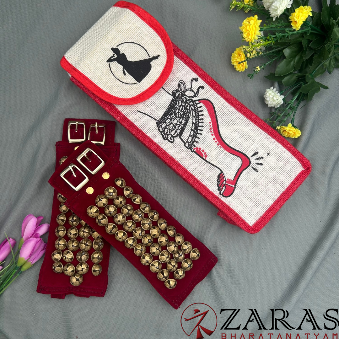 Bharatanatyam Dance Salangai Velvet Ankle Bells + Jute Bag