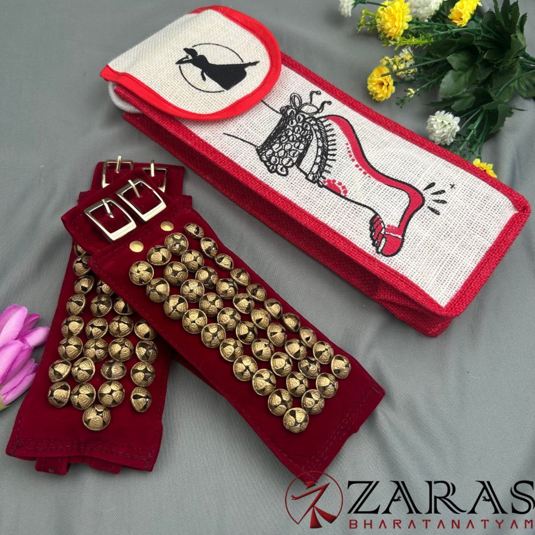 Bharatanatyam Dance Salangai Velvet Ankle Bells + Jute Bag