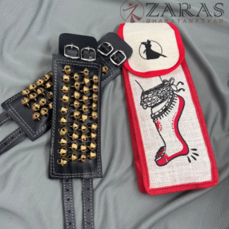 Bharatanatyam Dance Salangai - 3 Line Velvet Ankle Bells + Jute Bag