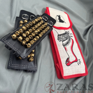 Bharatanatyam Dance Salangai - 3 Line Velvet Ankle Bells + Jute Bag