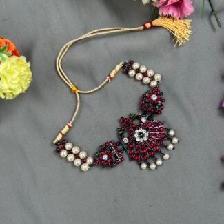 Bharatanatyam Dance Jewellery Black Necklace - 2L Balls Peacock RG Kemp Beads