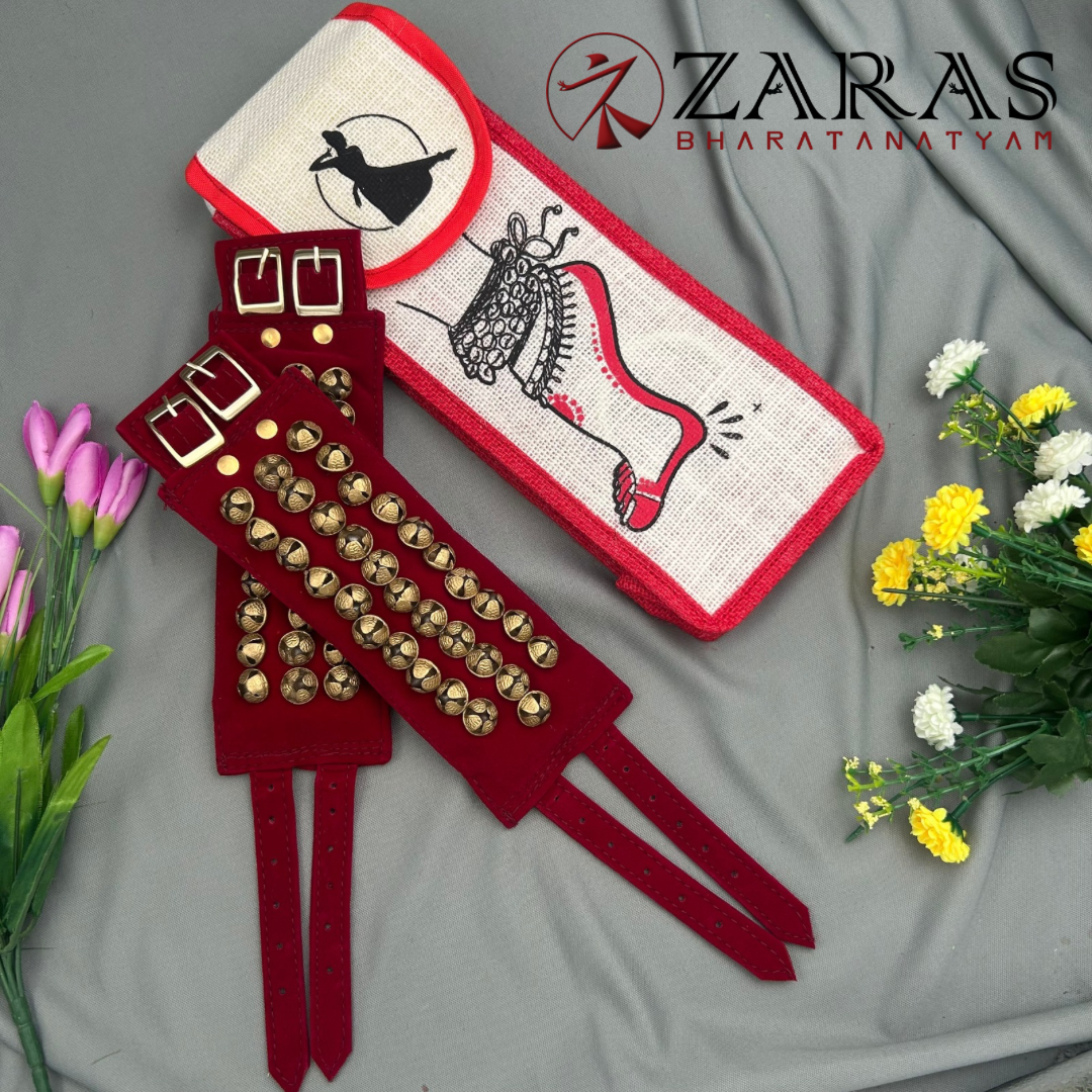Bharatanatyam Dance Salangai Velvet Ankle Bells + Jute Bag