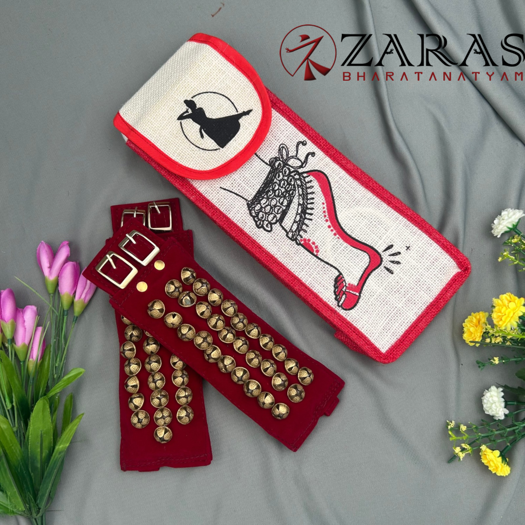 Bharatanatyam Dance Salangai Velvet Ankle Bells + Jute Bag