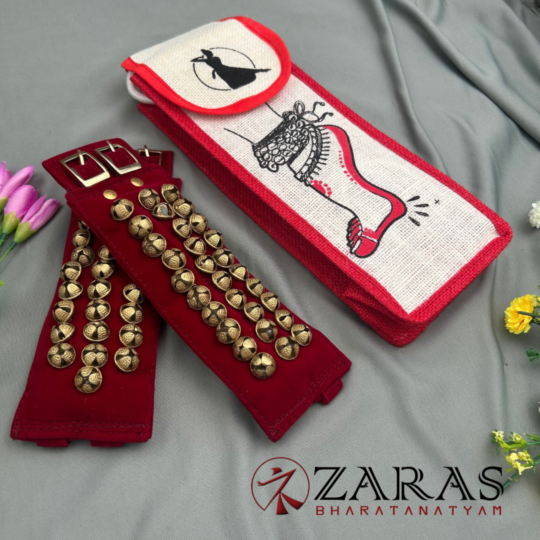 Bharatanatyam Dance Salangai Velvet Ankle Bells + Jute Bag