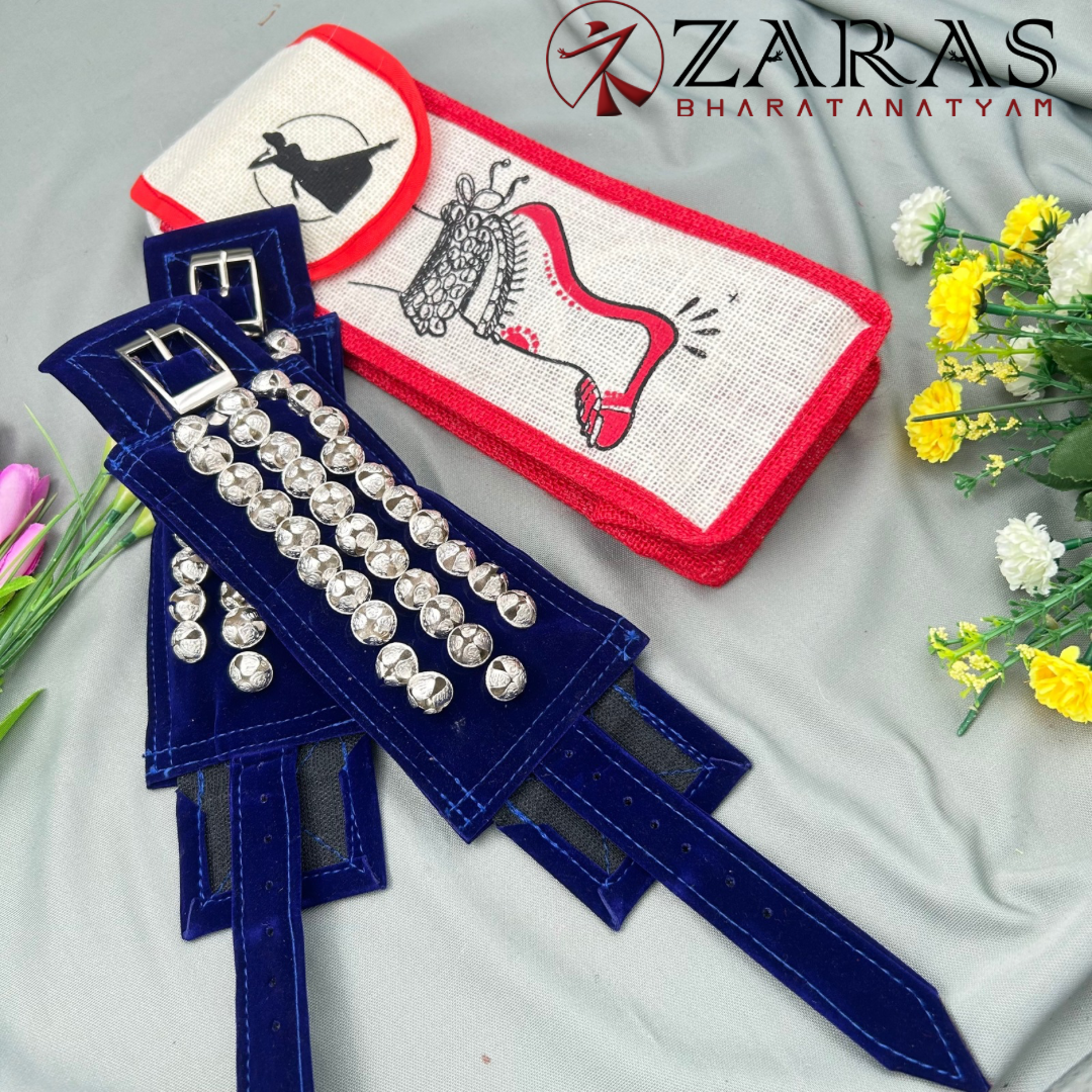 Bharatanatyam Dance Salangai Velvet Ankle Bells + Jute Bag