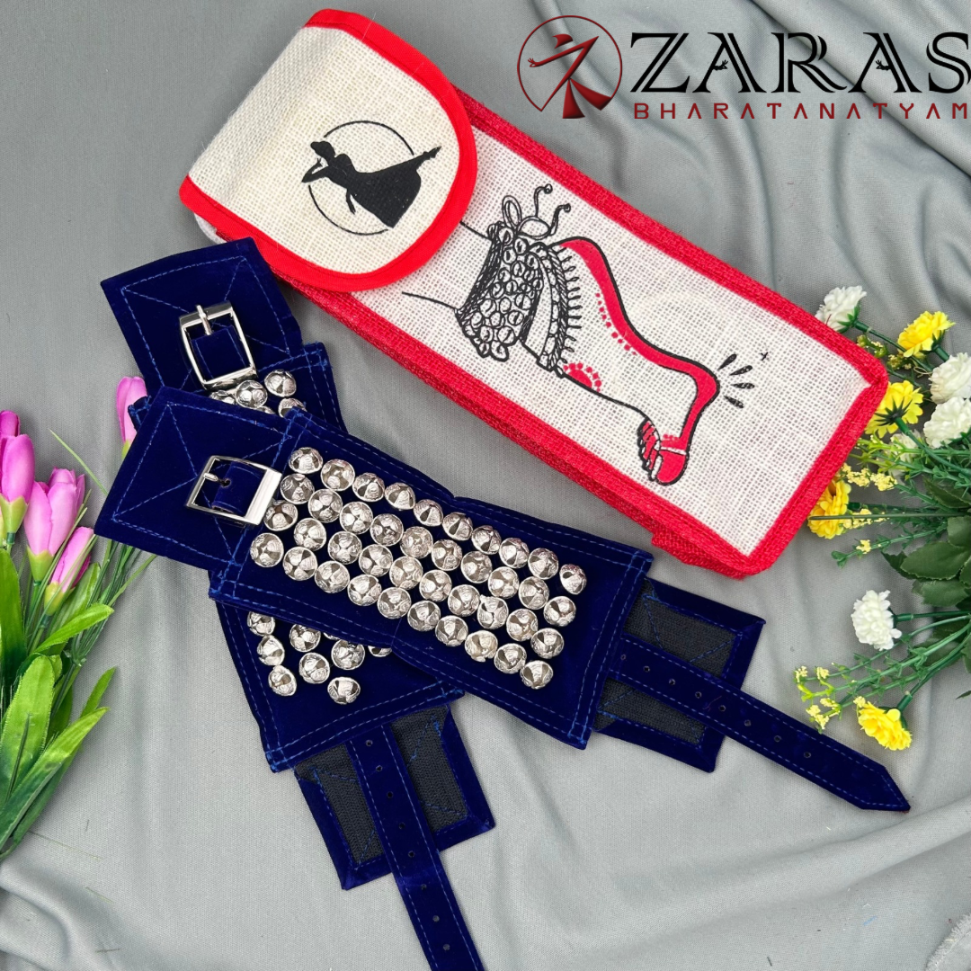 Bharatanatyam Dance Salangai Velvet Ankle Bells + Jute Bag
