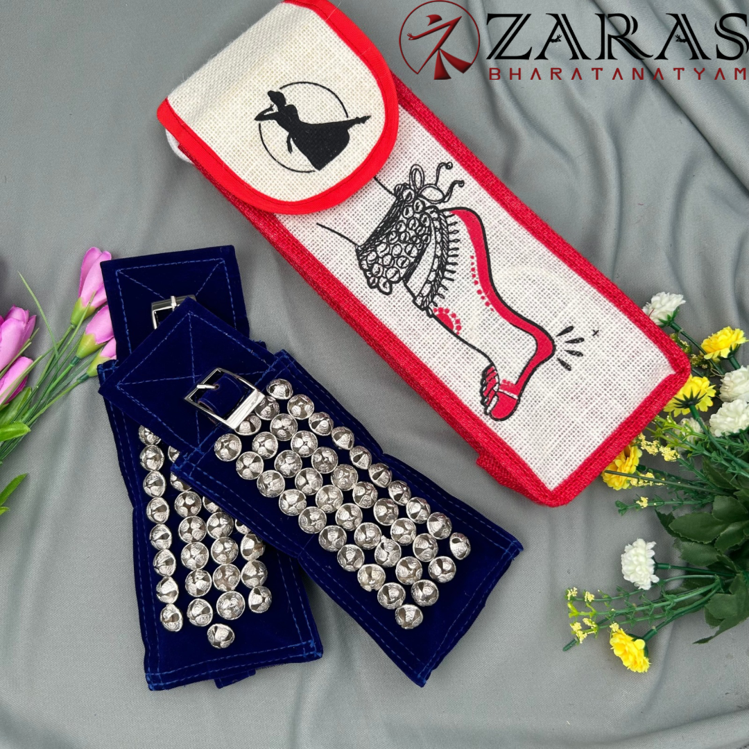 Bharatanatyam Dance Salangai Velvet Ankle Bells + Jute Bag
