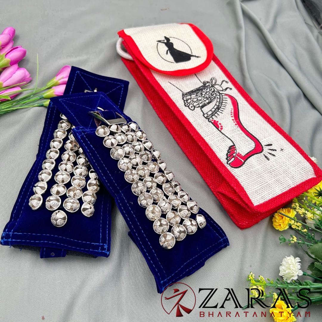 Bharatanatyam Dance Salangai Velvet Ankle Bells + Jute Bag