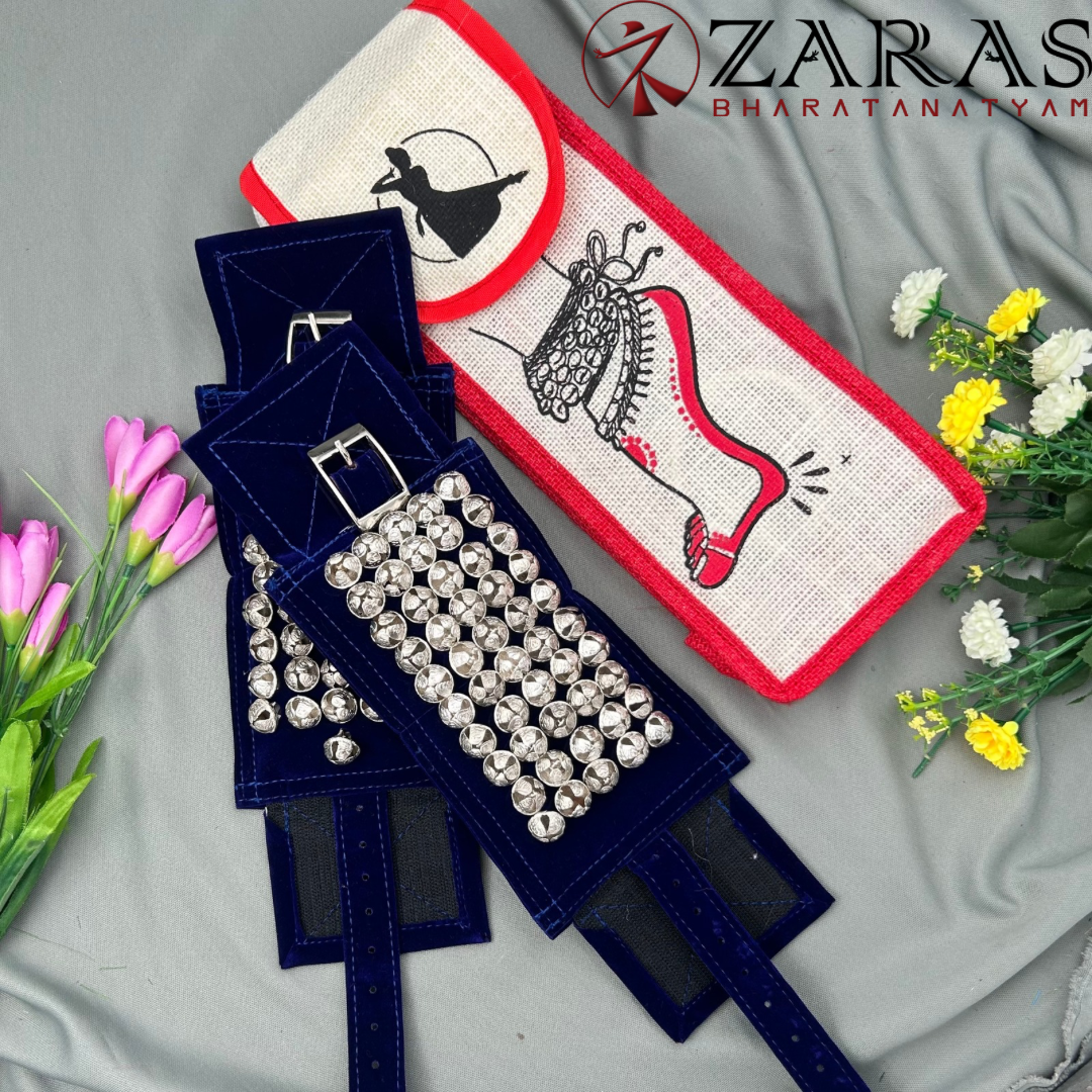 Bharatanatyam Dance Salangai Velvet Ankle Bells + Jute Bag