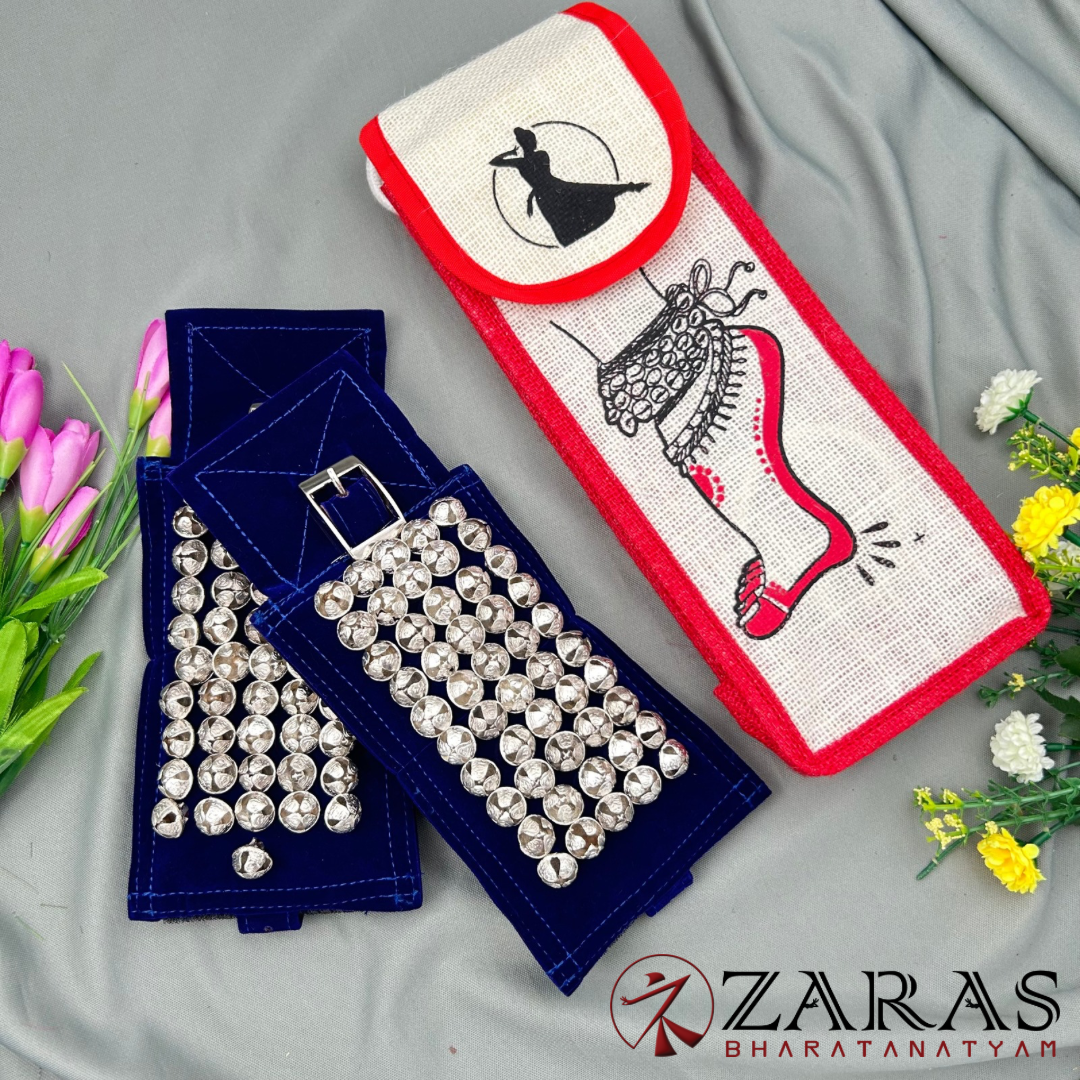 Bharatanatyam Dance Salangai Velvet Ankle Bells + Jute Bag