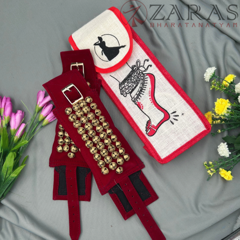 Bharatanatyam Dance Salangai Velvet Ankle Bells + Jute Bag