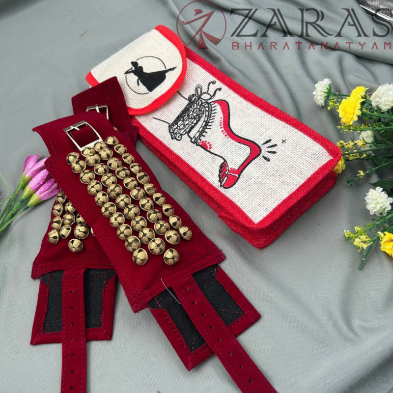Bharatanatyam Dance Salangai Velvet Ankle Bells + Jute Bag