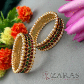 Bharatanatyam Dance Jewellery - Pattai Sow Bangles Red Green Kemp - 2.8