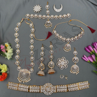 Bharatanatyam Dance Jewellery - Flower White Stone Full Set RF