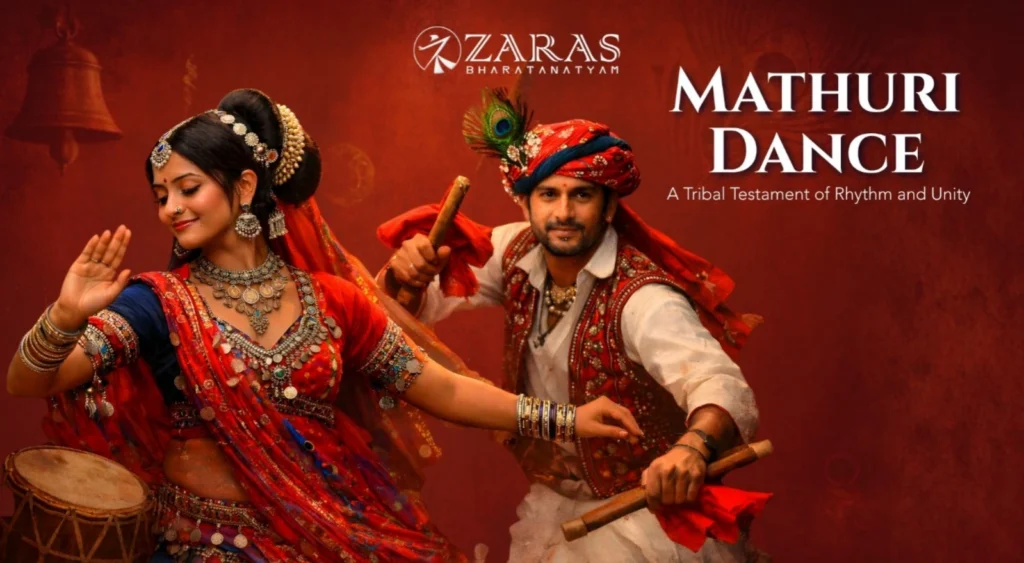 Mathuri dance performance by Koppu Lambadi artists with traditional costumes and rhythmic group formation