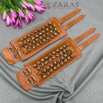 Golden Bharatanatyam anklet bells with adjustable straps, Traditional ghungroo for Bharatanatyam performances.